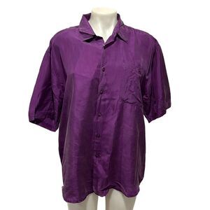 Creative Edge vintage 80s boxy short sleeve button down purple silk blouse large